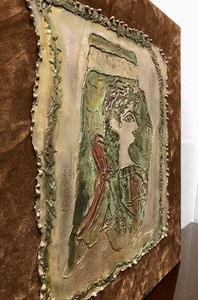 lot 116 image: Signed Vintage Mid Century Artwork on Velvet Panel 