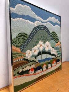 lot 123 image: Excellent Vintage Needlepoint Folk Art Town Scene Framed Artwork