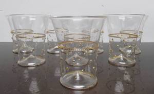 lot 159 image: Set of 8 Brass & Burl Gatsby Collection Glass Tumblers
