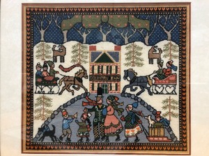 lot 124 image: 3 Framed Needlepoint Folk Art Pieces