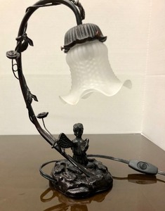 lot 251 image: Lovely Iron Vine Desk Lamp wAngel or Fairy