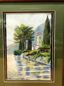 lot 263 image: Signed Antique Original Watercolor Waterfront Scene