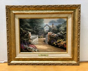 lot 264 image: Ornately Framed Thomas Kinkaid Print on Canvas - Hidden Cottage I