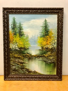 lot 273 image: Framed Signed Vintage Oil on Canvas Forest Stream Landscape Painting - Thompson