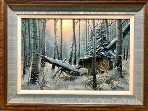lot 279 image: Large & Exceptional Quality DERK HANSEN Artist Proof Wolf Print on Canvas