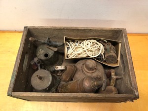 lot 322 image: Old Vintage Gold Medal Beverages Advertising Crate Full of Old Industrial Items