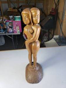 lot 3 image: Wood carved lovers