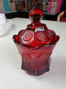 lot 30 image: Fostoria Coin Ruby Red Glass Candy Dish