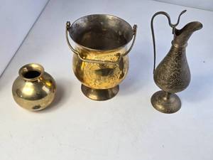 lot 92 image: Brass Pitcher, Bowl and Other