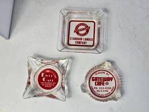 lot 98 image: 3 Advertising Ash Trays Gateway Cafe, Ewers Cafe, Standard Lumber