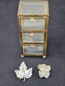 lot 142 image: Small Jewelry Storage and 2 Broaches