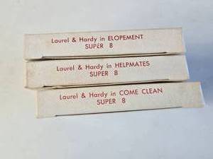 lot 205 image: Lot of 3 Laurel and Hardy SUPER 8 Movies - Elopement, Help Mates, Come Clean