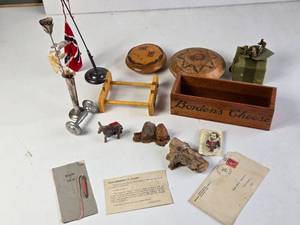 lot 293 image: Bordens Cheese Box, Wood Boxes and other Small Items