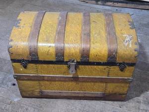 lot 349 image: Old Travel Trunk with Wheels