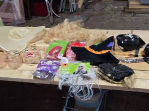 lot 354 image: Pirate Hat, Knife, Hook, Wigs, Masks