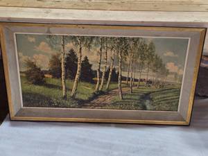 lot 372 image: Vintage Print of Trees, Small Creek, Road