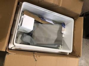 Eridanus Yorkshire Crisp White Fireclay 30 in. Single Bowl Farmhouse Apron Workstation Kitchen Sink with Accessories    Customer Returns See Pictures