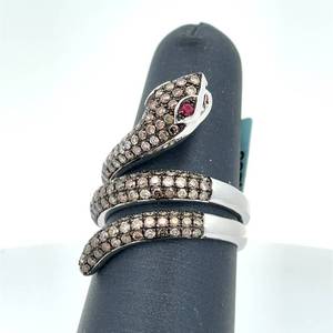 1.55ct Ruby & Diamond Coiled Serpent Snake Wrap Ring in 18k White Gold $5,200 Retail Tag VIDEO