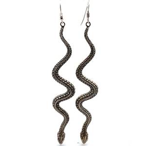 Long Length 3 12 Slithering Serpent Snake Earrings in a Rustic & Bright Shine Finish