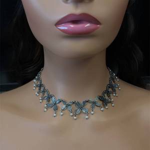 Designer Celia Landman Flower Treills Shimmering Pearl Gothic Necklace