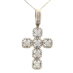 LARGE XL 2.00 Carat Natural Diamond Round Cluster Floating Halo Cross Large Pendant in Yellow Gold $4,500 Retail VIDEO