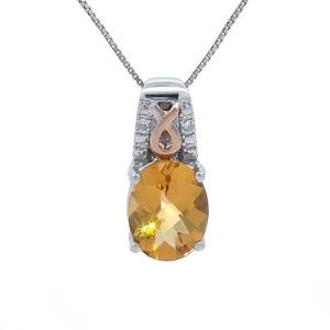 Oval Checkerboard Citrine & Diamond Ribbon Halo Pendant in 14k Two-Tone White & Rose Gold VIDEO