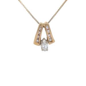 Diamond Ribbon Channel & Marquise Solitaire Pendant in 14k Yellow Gold VIDEO