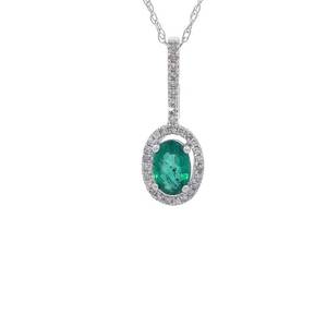 Oval Emerald &amp Natural Diamond Halo Drop Pendant &amp Chain Necklace in White Gold VIDEO
