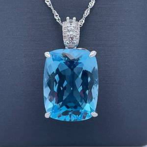 Rectangular Blue Topaz Solitaire &amp Pave Bail Drop Pendant &amp Chain Necklace VIDEO