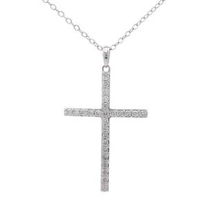 12 Carat Natural Diamond Classic Cross Pendant &amp Chain Necklace