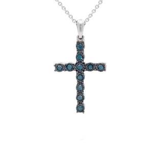 Fancy Blue Diamond Cross Pendant & Chain Necklace