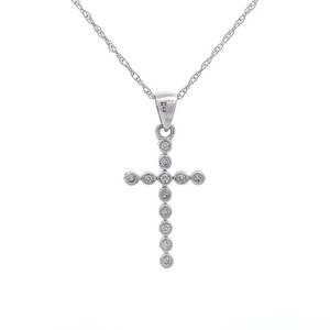 Diamond Bezel Cross Pendant & Chain Necklace in 14k White Gold