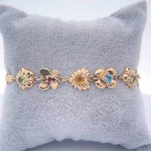 Semi-Precious Multi-Gem Charm Link Spring Motif Bracelet in 14k Yellow Gold - OVER 11 GRAMS  VIDEO