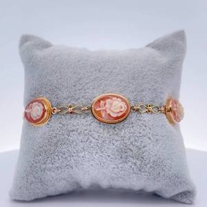 NEW Cameo Oval Twisted Rope Halo Link Bracelet in 14k Yellow Gold Vintage Style