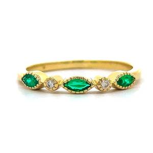 Marquise Emerald &amp Natural Diamond Bezel Stacking Ring in 14k Yellow Gold $1,510 Retail