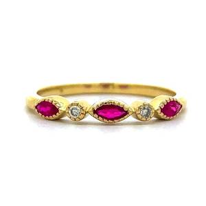 Marquise Ruby &amp Natural Diamond Bezel Slim Stacking Ring in 14k Yellow Gold $1,510 Retail