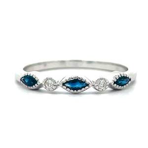 Marquise Sapphire &amp Natural Diamond Bezel Slim Stacking Ring in 14k White Gold $1,510 Retail
