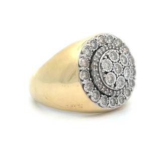 Mens BIG Natural Diamond Miracle Halo Cluster Round Signet Ring in 18k Two-Tone Yellow &amp White Gold $4,400 Retail VIDEO