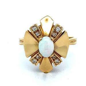 White Opal & Diamond Vintage CONVERTIBLE Shield Ring & Pendant in 14k Yellow Gold