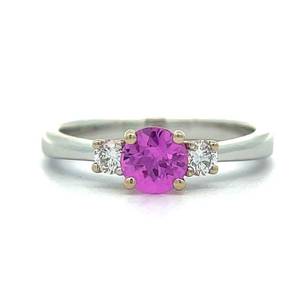 Pink Topaz & Diamond Three-Stone Ring in 14k White Gold VIDEO