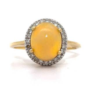 Opal Halo Cluster Filigree Basket Ring in 14k Yellow Gold