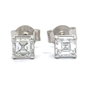BRAND NEW 1 CARAT Asscher Cut Diamond Classic Solitaire Stud Earrings in 14k White Gold $2,799 Retail Value VIDEO
