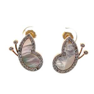 Mother of Pearl Inlay Shimmer &amp Natural Diamond Butterfly Heart Stud Earrings in 14k Gold $1,425 Retail VIDEO