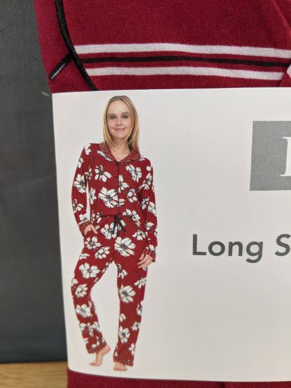 lot 71A image: Flora Nikrooz Long Sleeve Notch Collar 2-Piece PJ Set - Size Medium (8-10) X