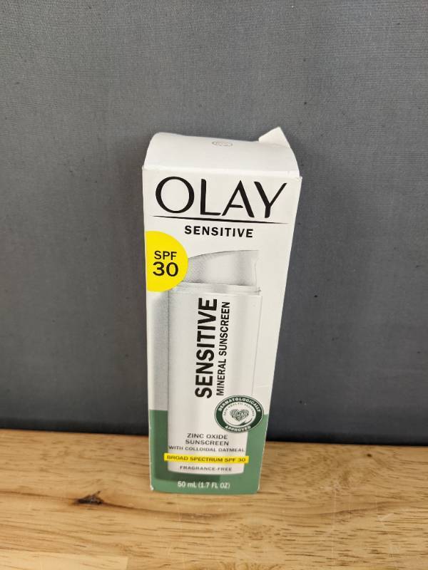 lot 20D image: Brand New Olay Sensitive Mineral Sunscreen SPF 30 Face Moisturizer, Olay Vitamin C  Peptide 24 Eye Cream and LOreal Paris Revitalift Night Serum with Pure Retinol Serum L