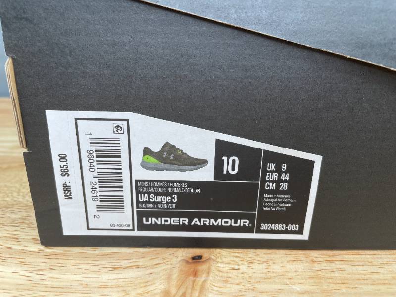 lot 29A image: Brand New Under Armour UA Surge 3 Neon Athletic Shoes Mens 10 X