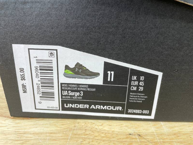lot 36A image: Brand New Under Armour UA Surge 3 Neon Athletic Shoes Mens 11 X
