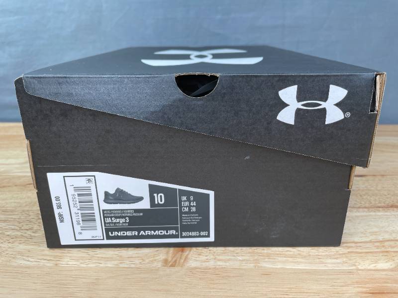 lot 39A image: Brand New Under Armour UA Surge 3 Black Athletic Shoes Mens 10 X