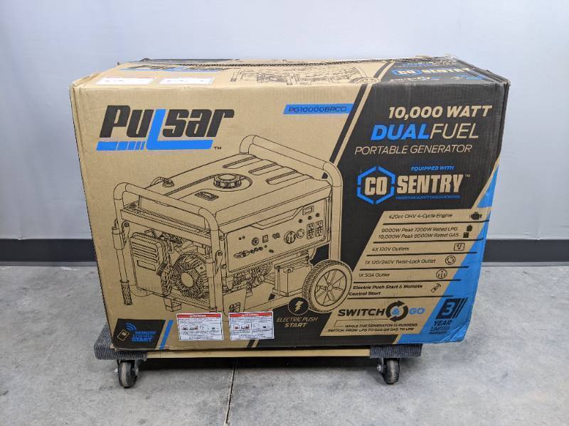 lot 2A image: Brand New Pulsar 10,0008,000 Watt Dual-Fuel Gasoline and Propane with Recoil, Remote and Push to Start Portable Generator, CO Shutoff N