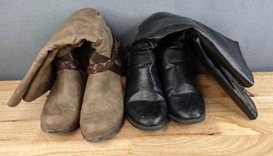 lot 106 image: 2 Pairs of Womens Boots in Black and Brown - Size 8.5W and 8W F